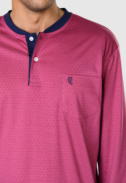 Pijama Hombre Largo Premium Tapeta Algodón Punto Estampado - Rojo 5100_90 - 12928479 - https://www.elbuhonocturno.com/