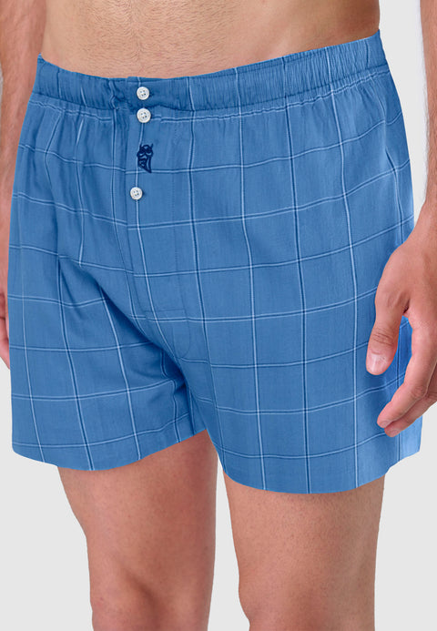Calzoncillo Bóxer Hombre Algodón Popelín Cuadros - Azul 6933_38 - 88773488 - https://www.elbuhonocturno.com/