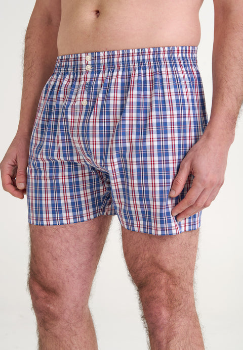 Calzoncillo Bóxer Hombre Algodón Popelín Cuadros - Azul 6938_36 - 28204567 - https://www.elbuhonocturno.com/