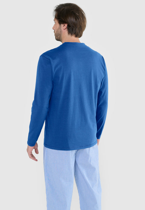 Camiseta Pijama Hombre Manga Larga Tapeta Algodón Lisa - Azul 7527_33 - 47551054 - https://www.elbuhonocturno.com/
