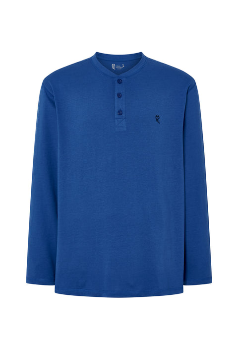 Camiseta Pijama Hombre Manga Larga Tapeta Algodón Lisa - Azul 7527_33 - 35485046 - https://www.elbuhonocturno.com/