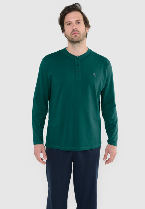 Camiseta Pijama Hombre Manga Larga Tapeta Algodón Lisa - Verde 7529_46 - 43624219 - https://www.elbuhonocturno.com/