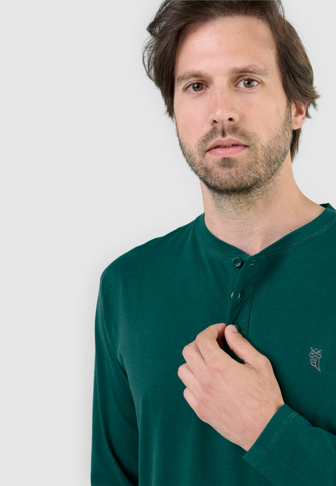 Camiseta Pijama Hombre Manga Larga Tapeta Algodón Lisa - Verde 7529_46 - 87523591 - https://www.elbuhonocturno.com/