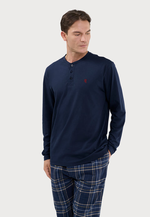 Camiseta Pijama Hombre Manga Larga Tapeta Algodón Lisa - Azul 7530_39 - 32999259 - https://www.elbuhonocturno.com/