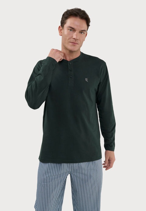Camiseta Pijama Hombre Manga Larga Tapeta Algodón Lisa - Verde 7532_46 - 62665814 - https://www.elbuhonocturno.com/
