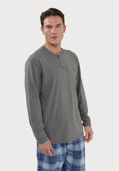 Camiseta Pijama Hombre Manga Larga Tapeta Algodón Lisa - Gris 7533_22 - 22358780 - https://www.elbuhonocturno.com/