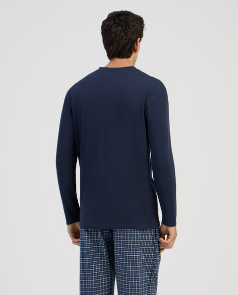 Camiseta Pijama Hombre Manga Larga Tapeta Algodón Lisa - Azul 7534_39