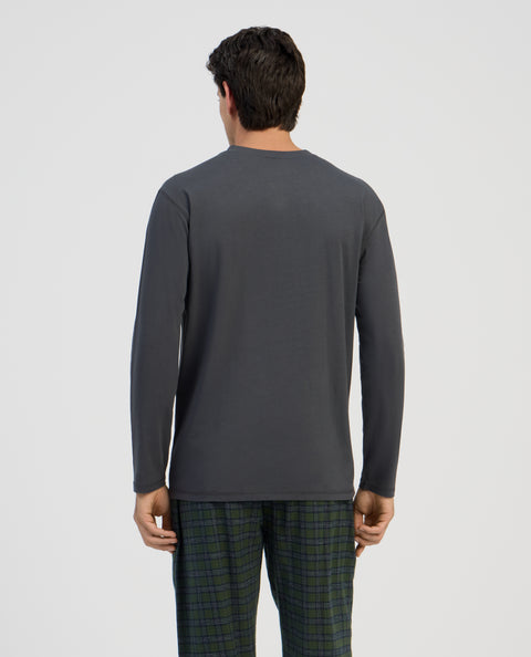 Camiseta Pijama Hombre Manga Larga Tapeta Algodón Lisa - Verde 7535_40