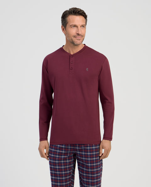 Camiseta Pijama Hombre Manga Larga Tapeta Algodón Lisa - Rojo 7536_90