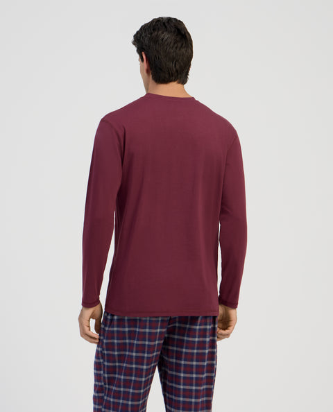 Camiseta Pijama Hombre Manga Larga Tapeta Algodón Lisa - Rojo 7536_90