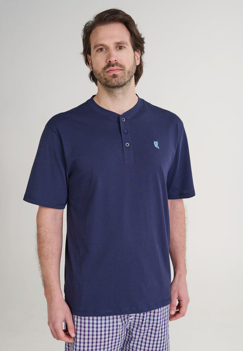 Camiseta Pijama Hombre Manga Corta Tapeta Algodón Lisa - Azul 7631_39 - 50913761 - https://www.elbuhonocturno.com/