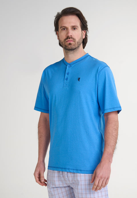 Camiseta Pijama Hombre Manga Corta Tapeta Algodón Lisa - Azul 7632_30 - 56960407 - https://www.elbuhonocturno.com/