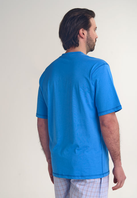 Camiseta Pijama Hombre Manga Corta Tapeta Algodón Lisa - Azul 7632_30 - 89477982 - https://www.elbuhonocturno.com/