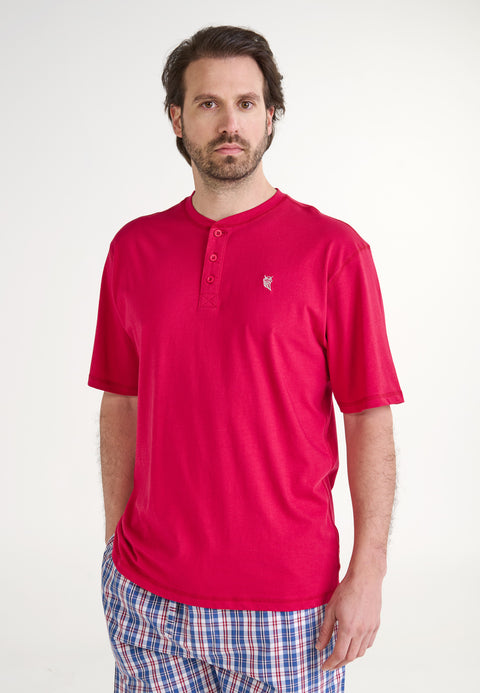 Camiseta Pijama Hombre Manga Corta Tapeta Algodón Lisa - Rojo 7634_89 - 45909345 - https://www.elbuhonocturno.com/