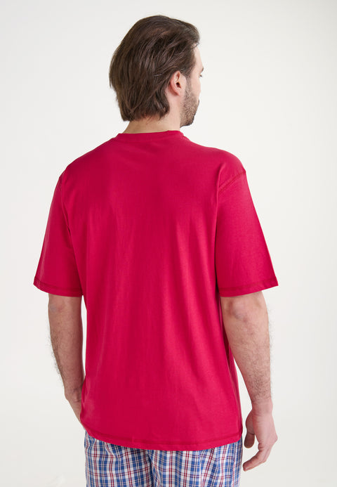 Camiseta Pijama Hombre Manga Corta Tapeta Algodón Lisa - Rojo 7634_89 - 39116448 - https://www.elbuhonocturno.com/