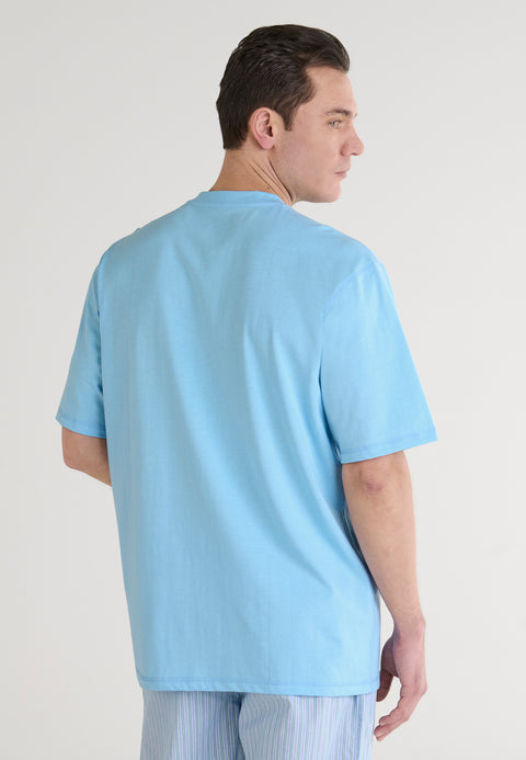 Camiseta Pijama Hombre Manga Corta Tapeta Algodón Lisa - Celeste 7637_30 - 72989533 - https://www.elbuhonocturno.com/