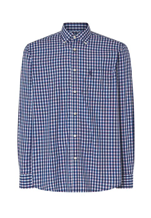 Camisa Hombre Manga Larga Popelín Cuadros con Bolsillo Easy Iron Extrasuave - Azul 0309_38 - 4263463 - https://www.elbuhonocturno.com/
