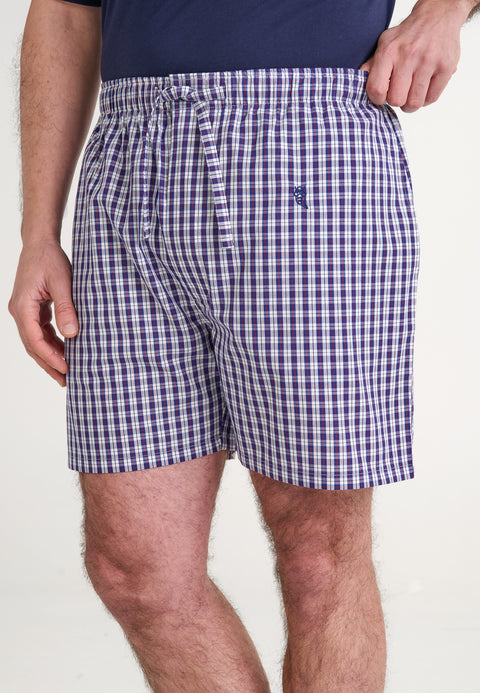 Pantalón Pijama Hombre Corto Popelín Cuadros - Azul 8544_39 - 82674751 - https://www.elbuhonocturno.com/