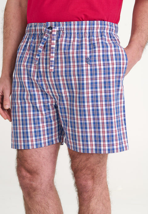 Pantalón Pijama Hombre Corto Popelín Cuadros - Azul 8546_36 - 90204282 - https://www.elbuhonocturno.com/