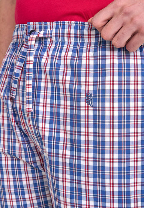 Pantalón Pijama Hombre Corto Popelín Cuadros - Azul 8546_36 - 36673453 - https://www.elbuhonocturno.com/