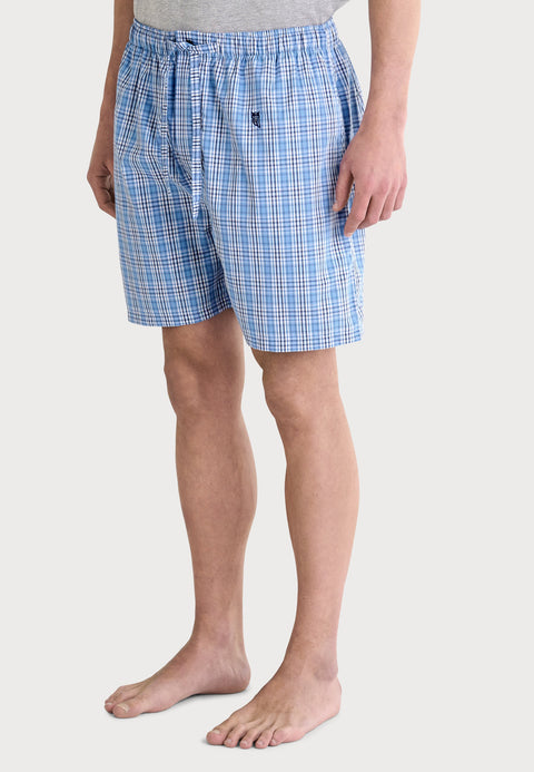 Pantalón Pijama Hombre Corto Popelín Cuadros - Azul 8549_37 - 94302018 - https://www.elbuhonocturno.com/