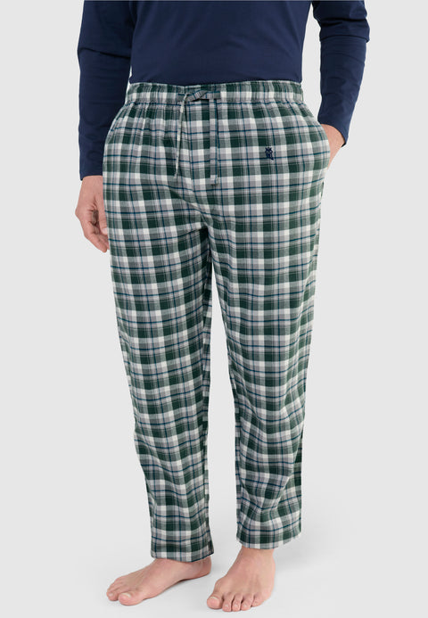 Pantalón Pijama Hombre Invierno Premium Algodón Franela Cuadros - Verde 8896_40 - 79000325 - https://www.elbuhonocturno.com/