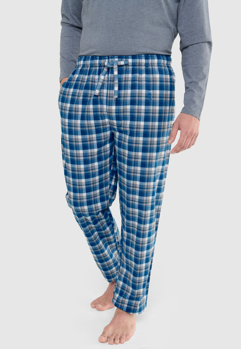 Pantalón Pijama Hombre Invierno Premium Algodón Franela Cuadros - Azul 8898_36 - 12166255 - https://www.elbuhonocturno.com/