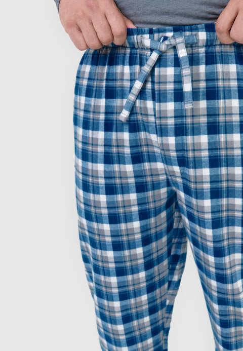 Pantalón Pijama Hombre Invierno Premium Algodón Franela Cuadros - Azul 8898_36 - 72755778 - https://www.elbuhonocturno.com/