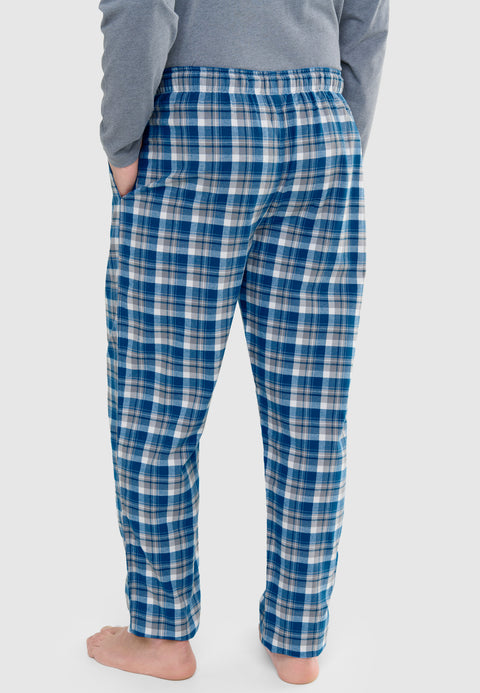 Pantalón Pijama Hombre Invierno Premium Algodón Franela Cuadros - Azul 8898_36 - 36304040 - https://www.elbuhonocturno.com/