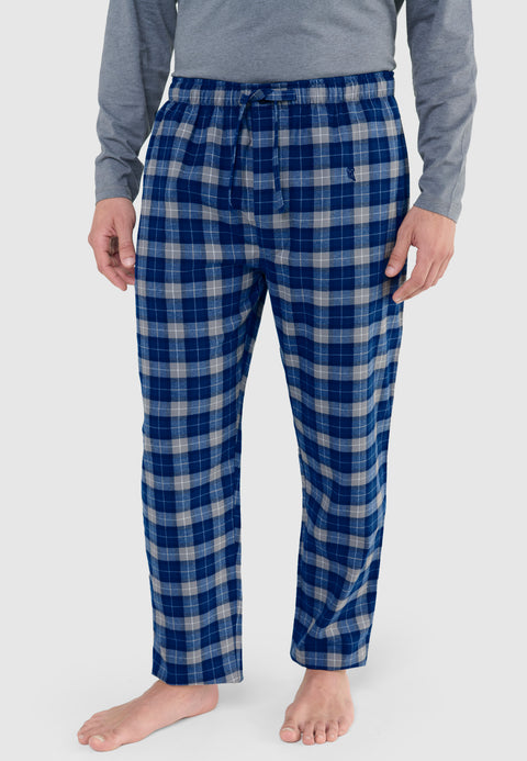 Pantalón Pijama Hombre Invierno Premium Algodón Franela Cuadros - Azul 8899_33 - 25352001 - https://www.elbuhonocturno.com/