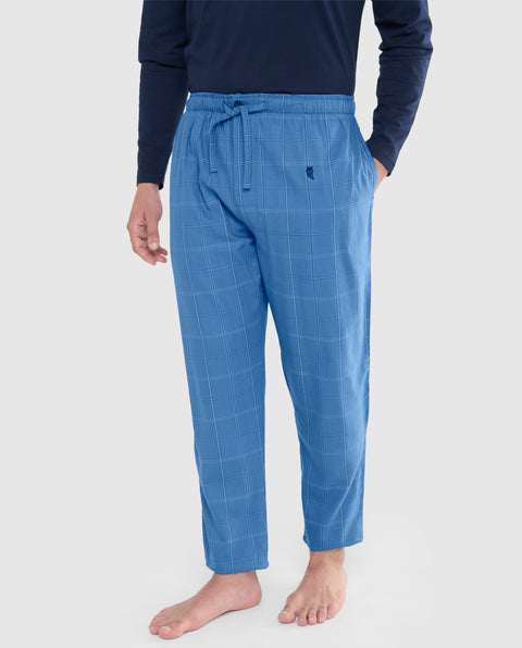 Pantalón Pijama Hombre Largo Algodón Popelín Cuadros - Azul 8918_38 - 34368465 - https://www.elbuhonocturno.com/
