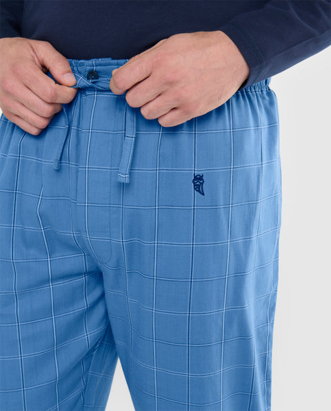 Pantalón Pijama Hombre Largo Algodón Popelín Cuadros - Azul 8918_38 - 89950752 - https://www.elbuhonocturno.com/