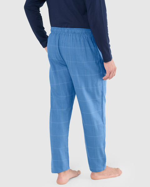Pantalón Pijama Hombre Largo Algodón Popelín Cuadros - Azul 8918_38 - 30484874 - https://www.elbuhonocturno.com/