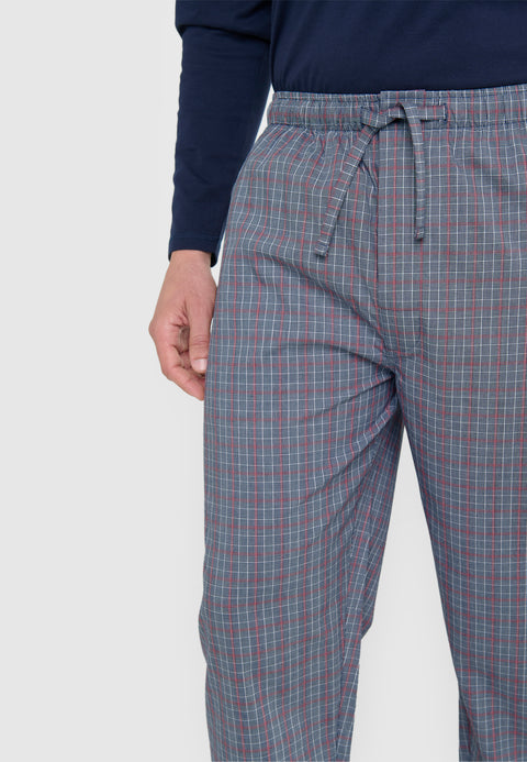 Pantalón Pijama Hombre Largo Algodón Popelín Cuadros - Gris 8919_22 - 18287234 - https://www.elbuhonocturno.com/