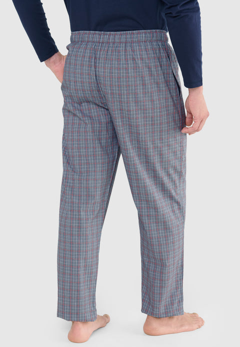 Pantalón Pijama Hombre Largo Algodón Popelín Cuadros - Gris 8919_22 - 83673240 - https://www.elbuhonocturno.com/