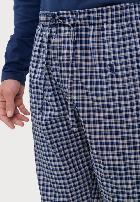 Pantalón Pijama Hombre Largo Popelín Cuadros | Marino Blanco | El Búho Nocturno - 34624519 - https://www.elbuhonocturno.com/
