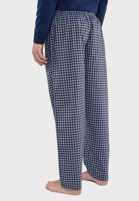 Pantalón Pijama Hombre Largo Popelín Cuadros | Marino Blanco | El Búho Nocturno - 88268058 - https://www.elbuhonocturno.com/