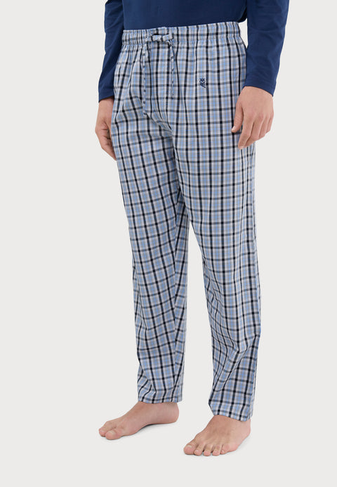 Pantalón Pijama Hombre Largo Algodón Popelín Cuadros - Azul 8922_39 - 54164351 - https://www.elbuhonocturno.com/