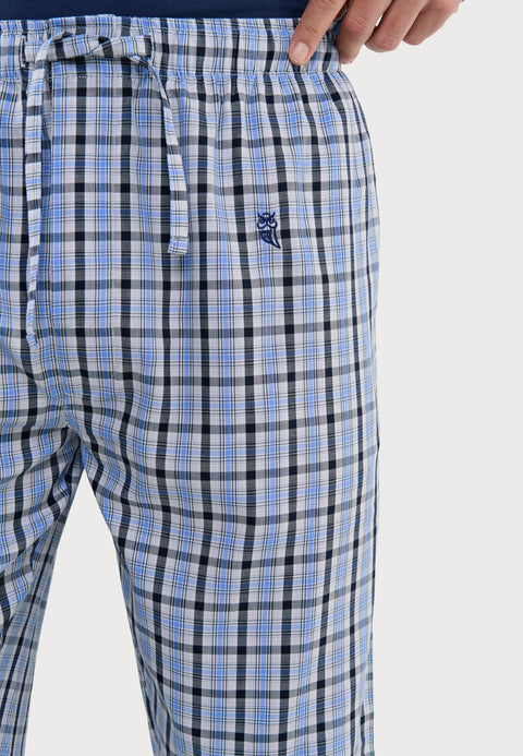 Pantalón Pijama Hombre Largo Popelín Cuadros | Marino Blanco | El Búho Nocturno - 17372791 - https://www.elbuhonocturno.com/