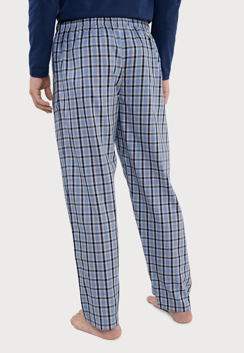 Pantalón Pijama Hombre Largo Popelín Cuadros | Marino Blanco | El Búho Nocturno - 41737195 - https://www.elbuhonocturno.com/