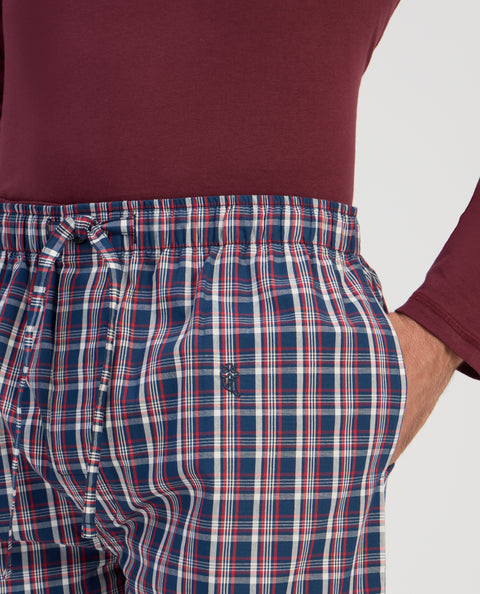 Pantalón Pijama Hombre Largo Algodón Popelín Cuadros - Rojo 8925_90
