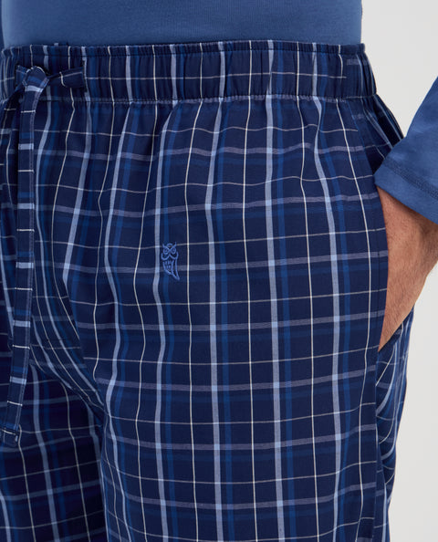 Pantalón Pijama Hombre Largo Algodón Popelín Cuadros - Azul 8926_38