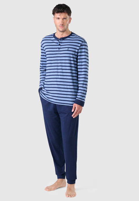 Pijama Hombre Largo Tapeta Punto Rayas - Azul 5308_36 - 206811 - https://www.elbuhonocturno.com/