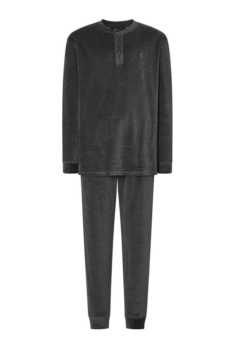 Pijama Hombre Invierno Terciopelo Rayas - Gris 5740_22 - 20050542 - https://www.elbuhonocturno.com/
