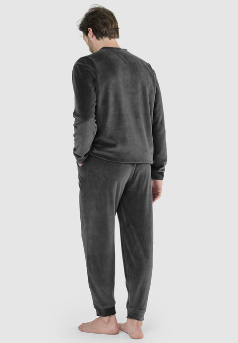 Pijama Hombre Invierno Terciopelo Rayas - Gris 5740_22 - 90195795 - https://www.elbuhonocturno.com/