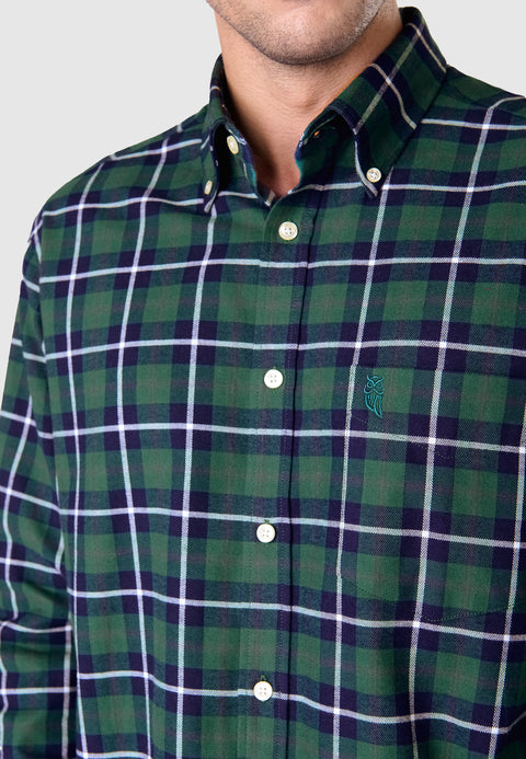 Camisa Hombre Franela Cuadros Algodón Invierno Premium con Bolsillo - Verde 0402_44 - 10513748 - https://www.elbuhonocturno.com/
