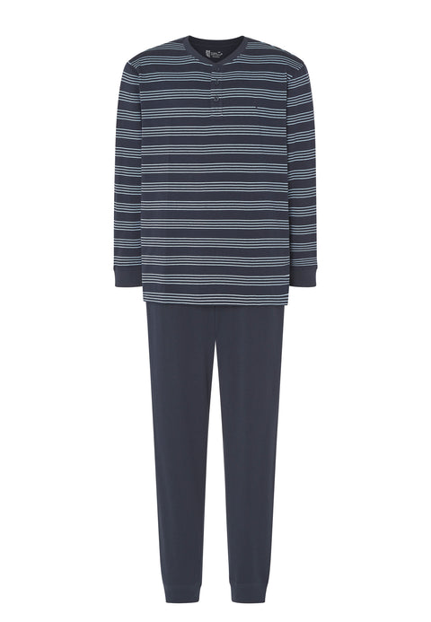 Pijama Hombre Largo Tapeta Algodón Punto Rayas - Azul 5579_38 - 95661870 - https://www.elbuhonocturno.com/