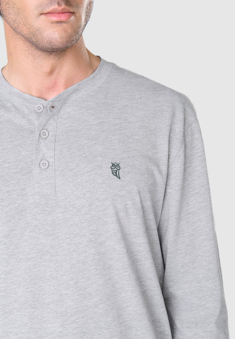 7524 - Long Sleeve Knit T-shirt with Smooth Placket - Gray