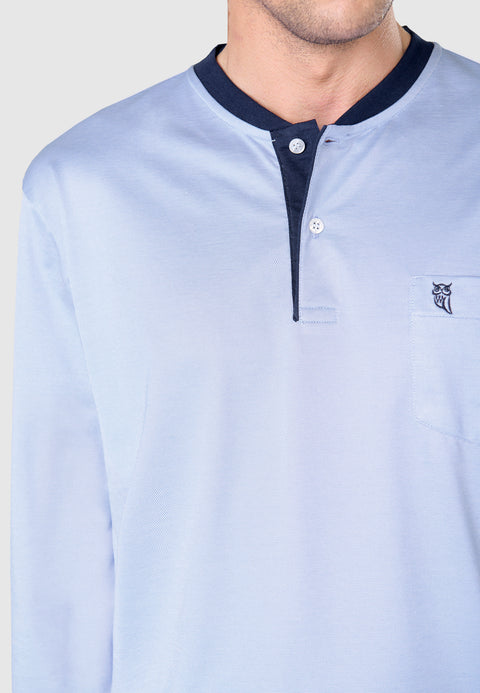 Pijama Hombre Largo Premium Tapeta Punto Piqué - Azul 5103_36 - 4020813 - https://www.elbuhonocturno.com/