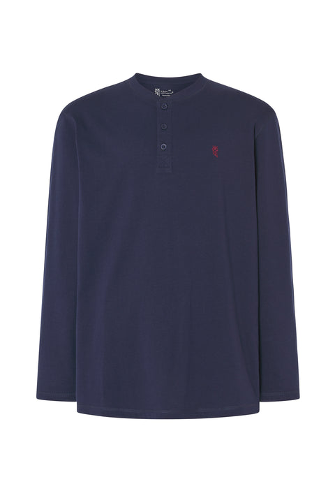 7522 - Long Sleeve Knit T-shirt with Smooth Placket - Navy